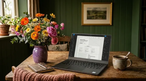 Öppen laptop med pågående webbdesign
